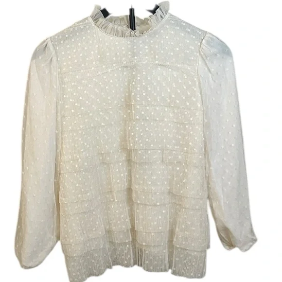 Express Women’s Sheer Dot Ruffle Blouse, Size Small Petite (SP) - Picture 6 of 16